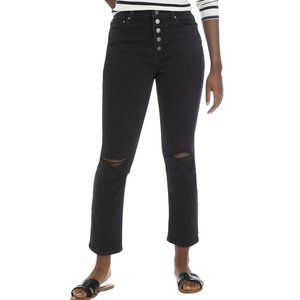 High Rise Slim Fit Cropped Straight Black Jeans Sz 12